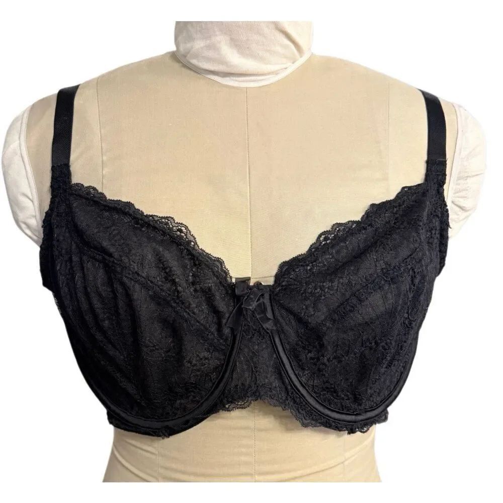 Adore Me Lace Underwire Black Full Coverage Bra Adj Straps Sexy 40DD